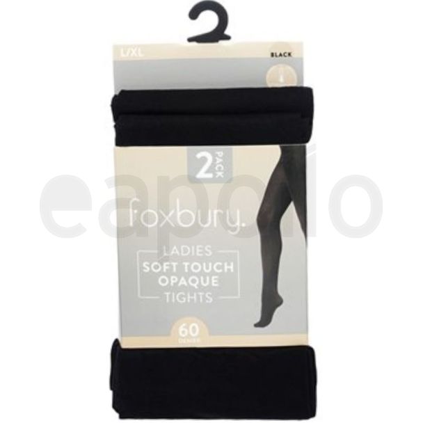 Foxbury 60 Denier Opaque Tights – Black L/XL (Pack of 2)