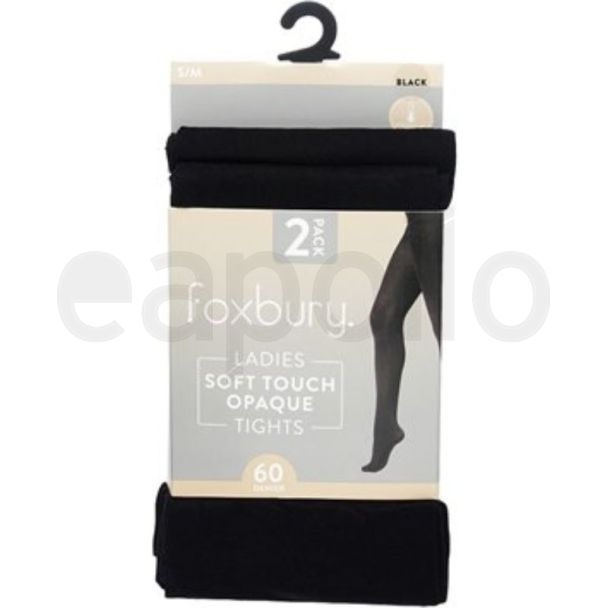 Foxbury 60 Denier Opaque Tights – Black S/M (Pack of 2)