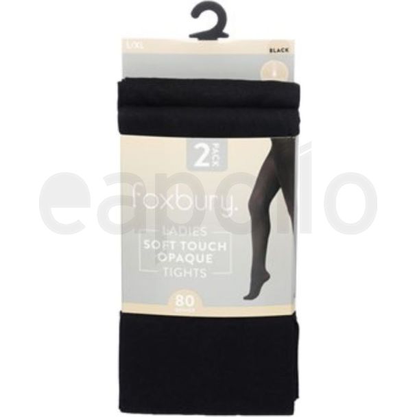 Foxbury 80 Denier Opaque Tights – Black L/XL (Pack of 2)