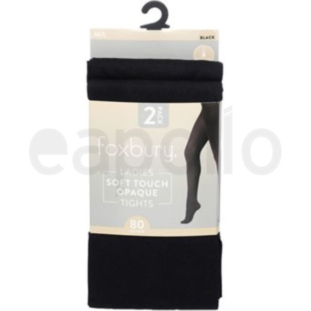 Foxbury 80 Denier Opaque Tights – Black M/L (Pack of 2)