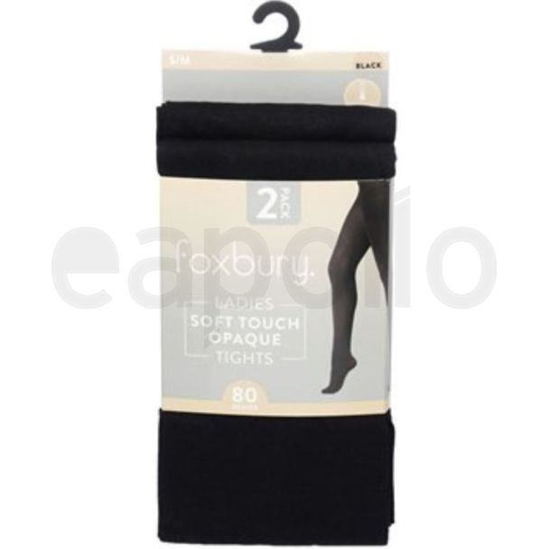 Foxbury 80 Denier Opaque Tights – Black S/M (Pack of 2)