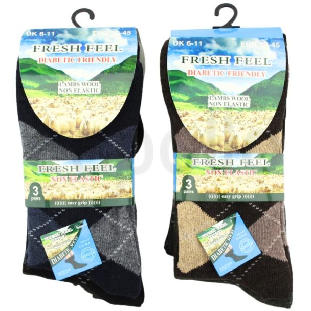 Fresh Feel Non Elastic Easy Grip Socks for Men (3 Pack) - Assorted 