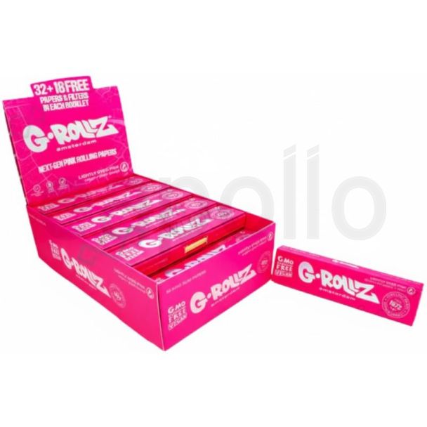 G-Rollz King Size Slim Rolling Papers + Tips – Lightly Dyed Pink