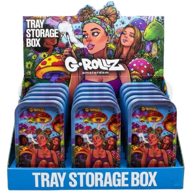 G-ROLLZ  Mini Storage Box Tin with Tray Lid (12.3 x 7 x 3.2cm) - Mushroom Girl 