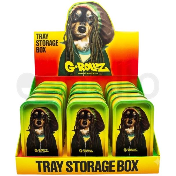 G-ROLLZ  Mini Storage Box Tin With Tray Lid (12.3 x 7 x 3.2cm) - Rasta Dog
