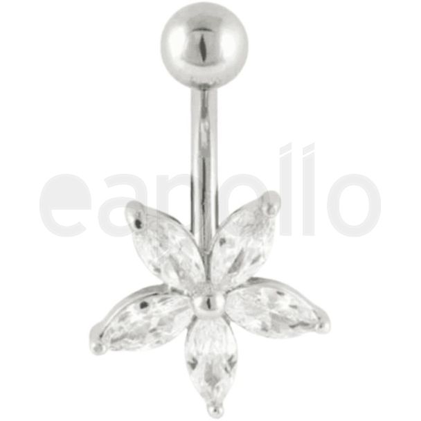 Gemset Marquis Flower Design Belly Bar - 10mm