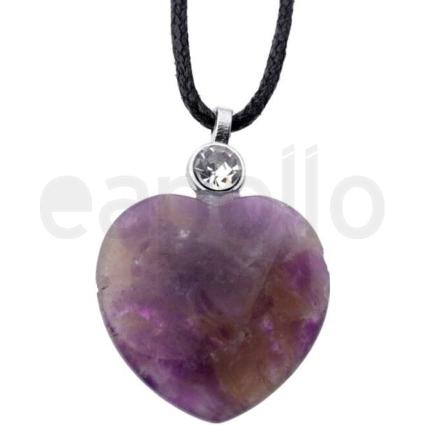 Gemstone Heart Shaped Healing Stone Pendant - Amethyst