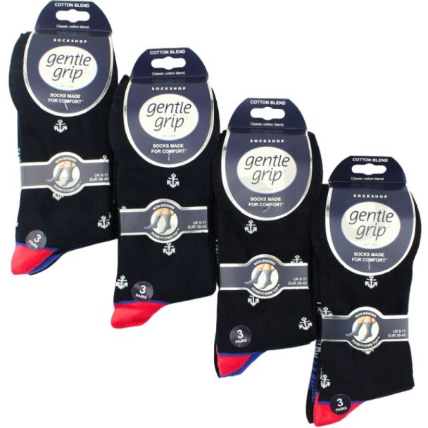 Gentle Grip Nautical Socks for Men (3 Pack) - Assorted 