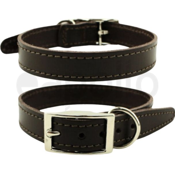 Genuine Leather Dog Collar 3/4" Wide Stitched - Black