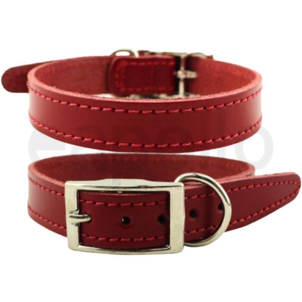 Genuine Leather Dog Collar 3/4" Wide Stitched - Red - Various Sizes Available