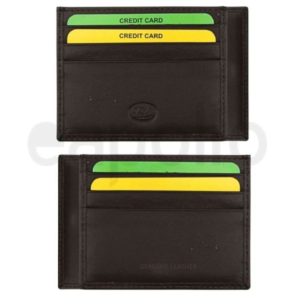 Genuine Leather RFID Credit Card Holder- Brown