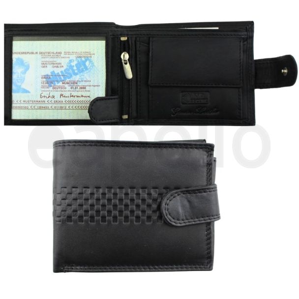 Genuine Leather RFID Embossed Trifold Wallet With Stud Closure - Black 