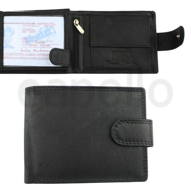 Genuine Leather RFID Multi Fold Horizontal Wallet With Stud Closure - Black 