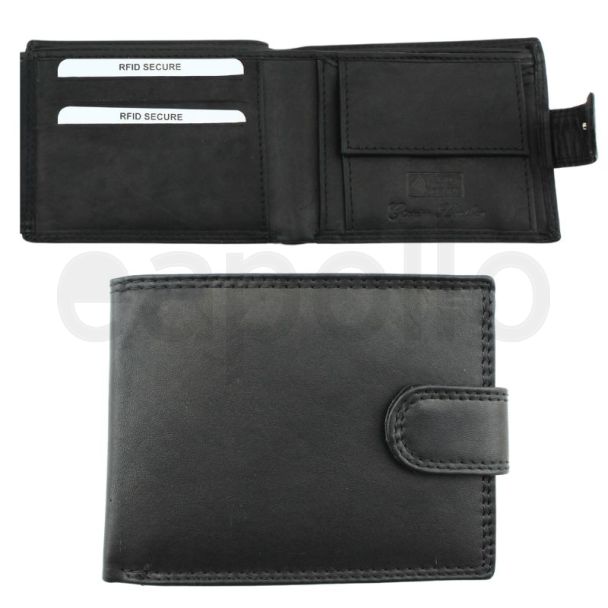 Genuine Leather RFID Multi Fold Wallet With Stud Closure - Black 