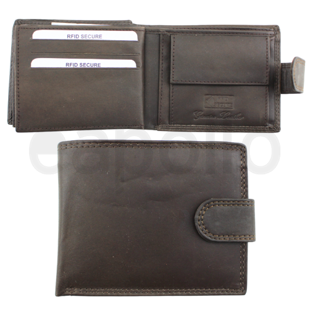 Genuine Leather RFID Multi Fold Wallet With Stud Closure - Brown