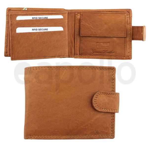 Genuine Leather RFID Multi Flap Wallet With Stud Closure - Tan