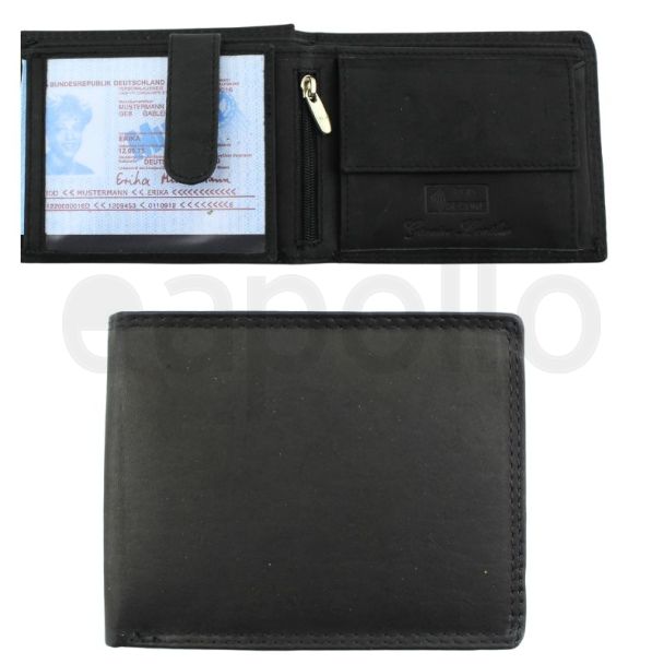 Genuine Leather RFID Trifold Wallet - Black 