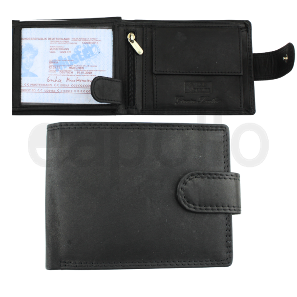 Genuine Leather RFID Trifold Wallet With Stud Closure - Black 