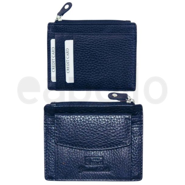 Genuine Leather RFID Zip Coin Purse - Navy