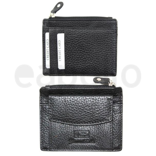 Genuine Leather RFID Zip Wallet - Black 