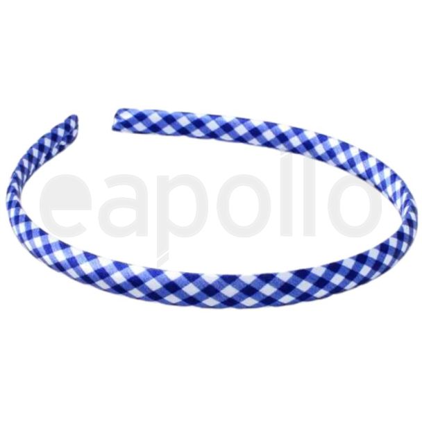 Gingham Print Polyester Aliceband - Royal Blue (1cm Wide)