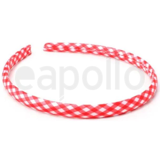 Gingham Print Fabric Aliceband - Red (1cm Wide)