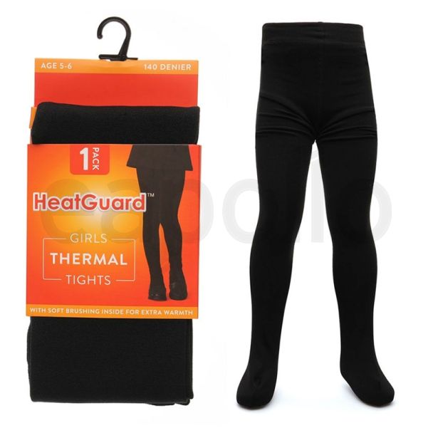 Girls 140D Brushed Thermal Tights Black - Assorted Sizes 