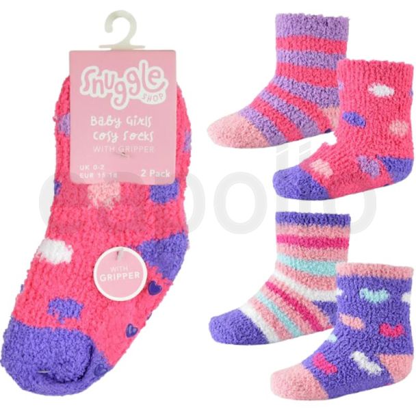 Girls Cosy Socks With Gripper- Assorted  (2 Pair) 