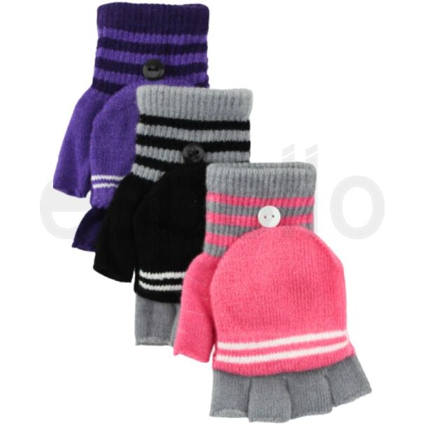 Girls Striped Capped Gloves - Assorted Colours