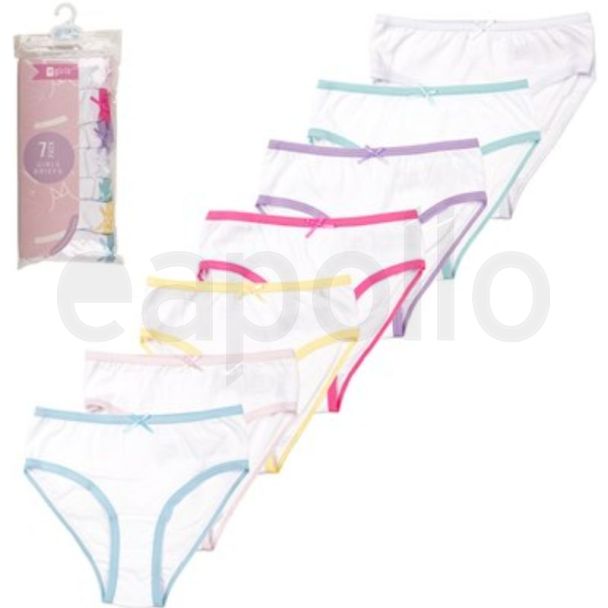 Girls White Briefs - Assorted (Pack of 7)