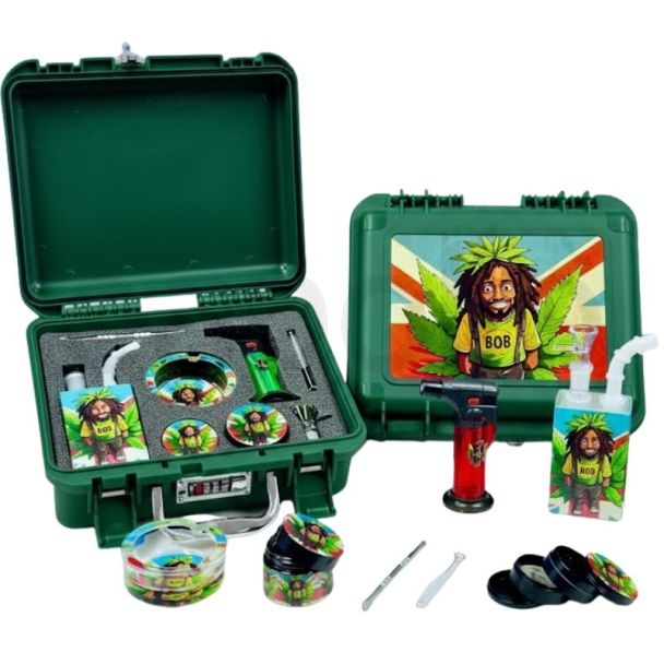 Glass Waterpipe & Accessory Gift Set  - Rasta Bob (Green)