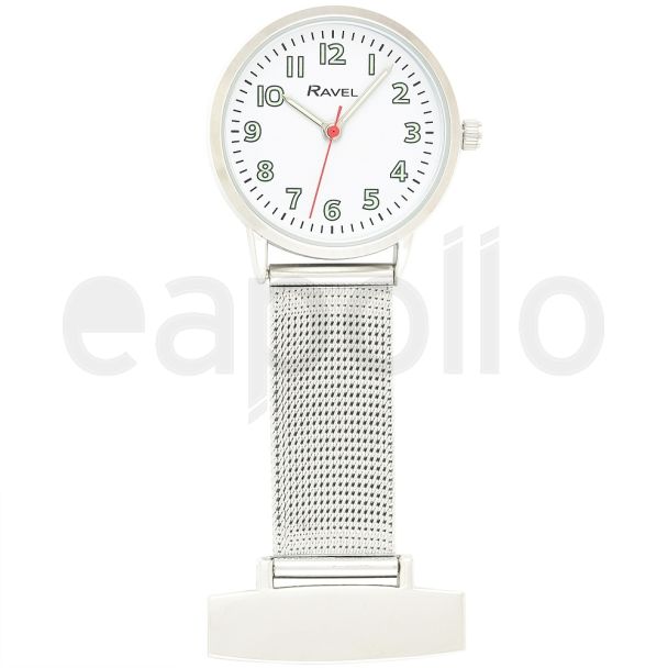 Glow in The Dark Ravel Nurses Fob Watch - Silver & White