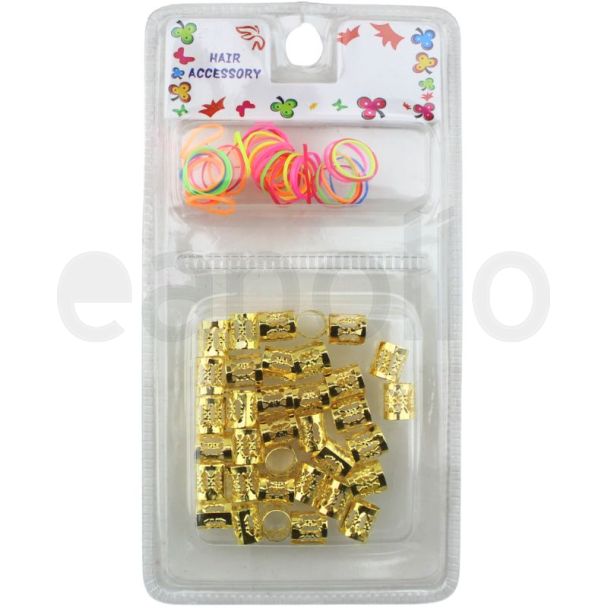 Gold Adjustable Hair Braid Beads & Elastics Set