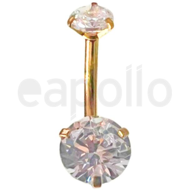 Gold Double Clawset Belly Bar - Clear