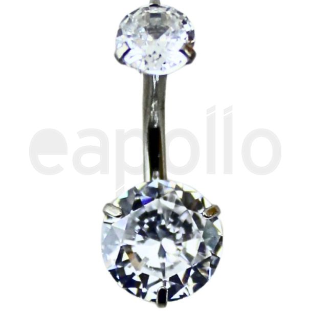 Silver Double Clawset Belly Bar - Clear