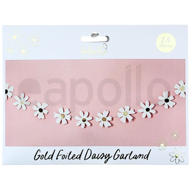 Gold Foiled Daisy Paper Garland With 2.5m Pink String