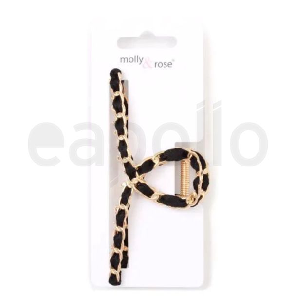Gold Metal Chain Effect Hair Clamp with Black Ribbon - 11cm