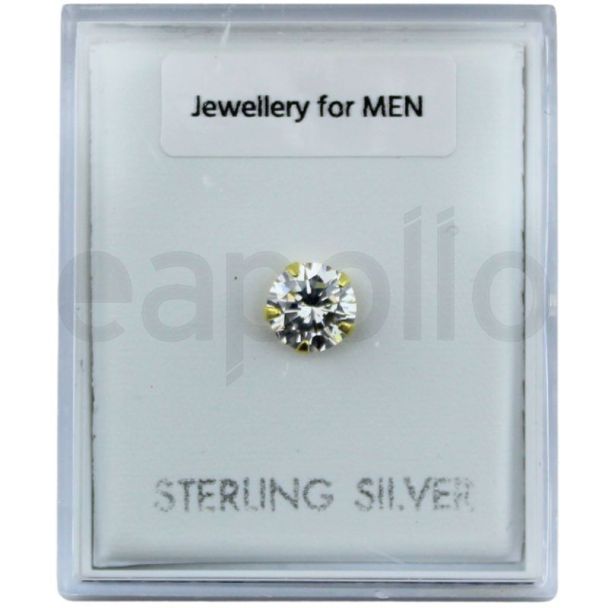 Gold Plated Sterling Silver Round Clear CZ Stud – 6mm