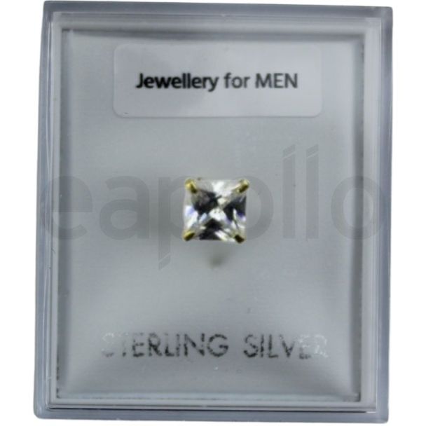 Gold Plated Sterling Silver Square Clear CZ Ear Stud – 6mm