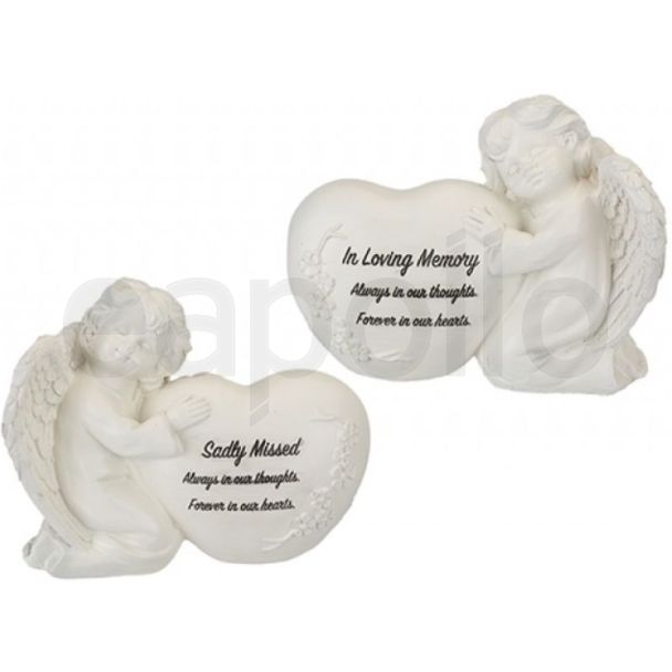 Graveside Cherubs with Heart Ornament – In Loving Memory and Sadly Missed Assorted