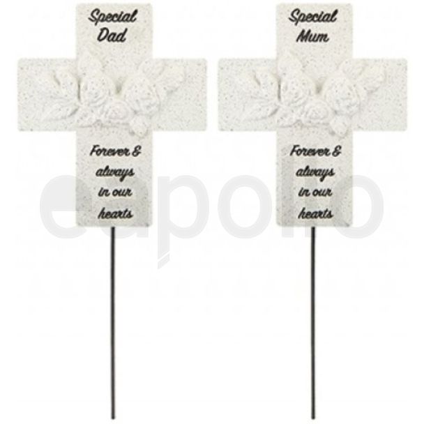 Graveside Cross with Roses Ornament – Special Mum and Special Dad Assorted