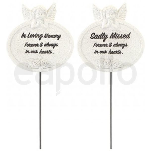 Graveside Cherub Plaque on Stick – In Loving Memory and Sadly Missed Assorted