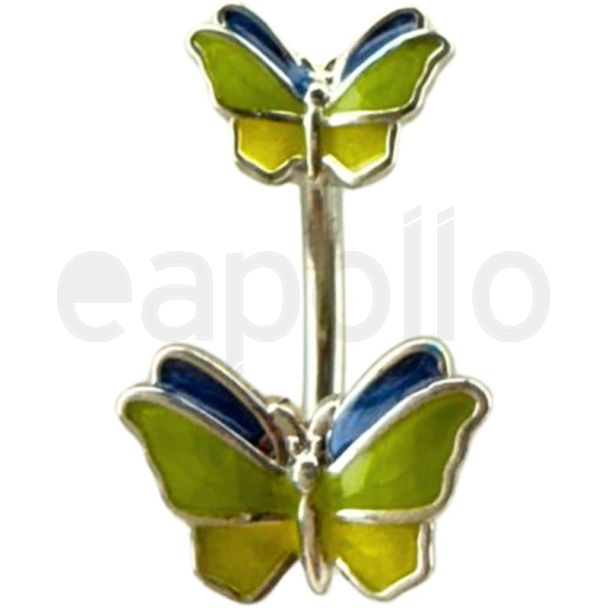 Green Butterfly Design Belly Bar - 20mm