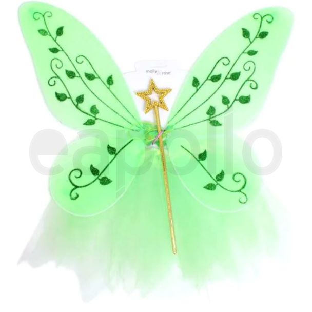 Green Butterfly Fairy Wings, Wand and Tutu Dressing Up Set – (49x46cm Wings)