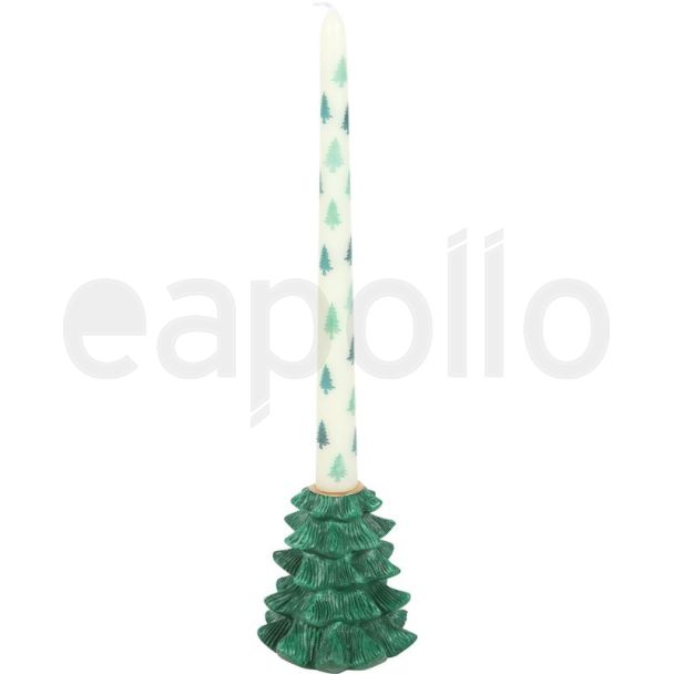 Green Fir Tree Resin Candle Holder with Taper Candle - 34cm