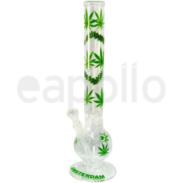 Green Leaf Print Glass Waterpipe -  Amsterdam (17.5inch)