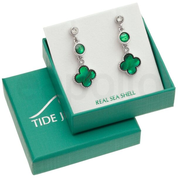 Green Paua Shell Quatrefoil Dropper Earrings