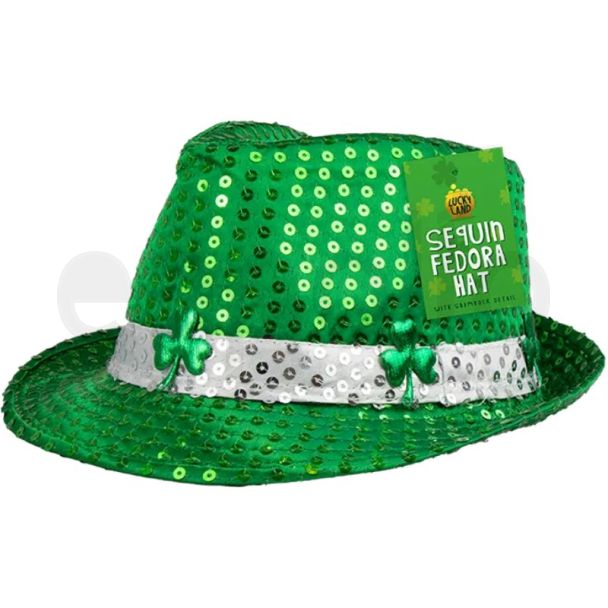 Green Sequin Shamrock Fedora Hat for St. Patrick’s Day