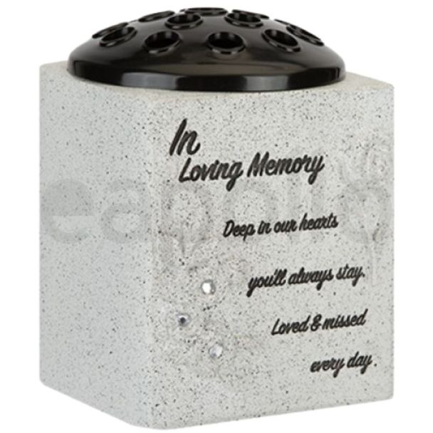 Grey Memorial Grave Flower Pot Stone with Roses Design – In Loving Memory Tribute (13.5cm)