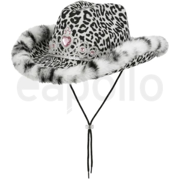 Grey Leopard Print Party Cowboy Hat – 37cm